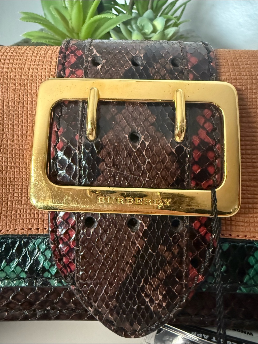 BURBERRY Python Patchwork Suede Buckle Bag - Picture 3 of 10